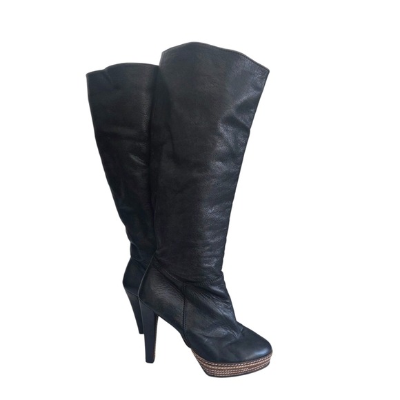Steve Madden Packit Women's Leather Knee High Black High-Heeled Boots Size 8M - Picture 2 of 7